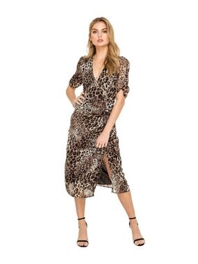 Astr Leopard Print Ruched Midi Dress in Brown